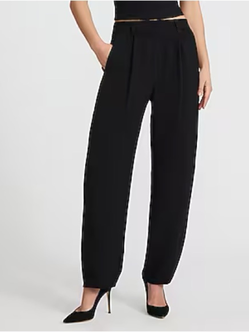 Express | High Waisted Relaxed Barrel Pant in Signature Crepe